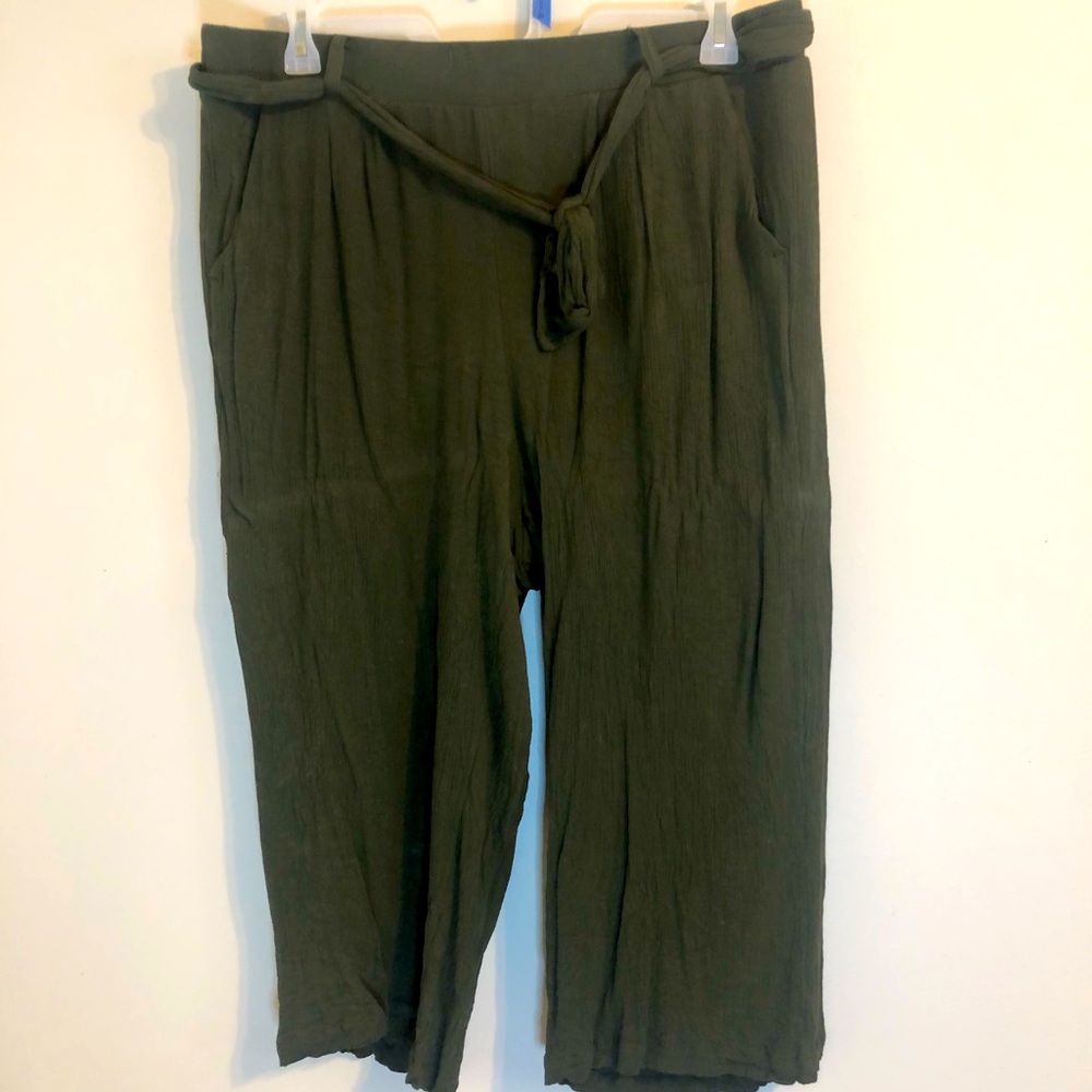 Forest Green Cropped Chiffon Pants